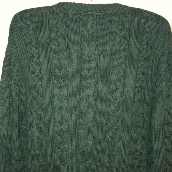 Nautica L Cotton Emerald Green Cable Knit Crewneck Sweater - Picture 5 of 14